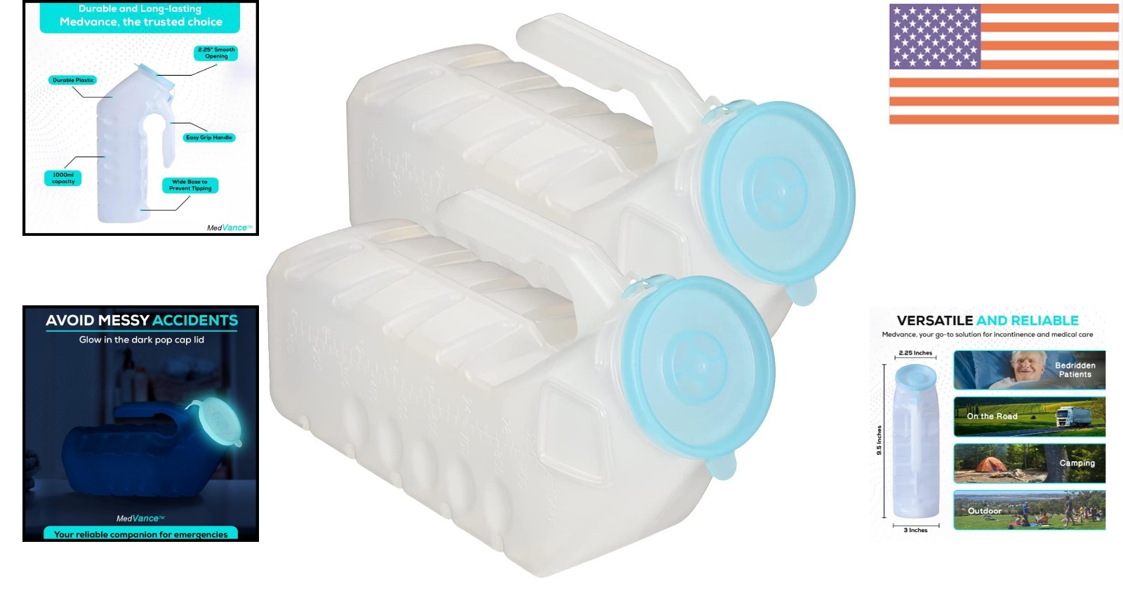 Durable 1000ml Pee Bottles for Men, 2-Pack – Leak-Proof with Ergonomic Handle