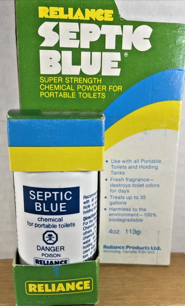 VINTAGE NEW OLD STOCK Reliance Septic Blue 4oz Portable Toilet Deodorant