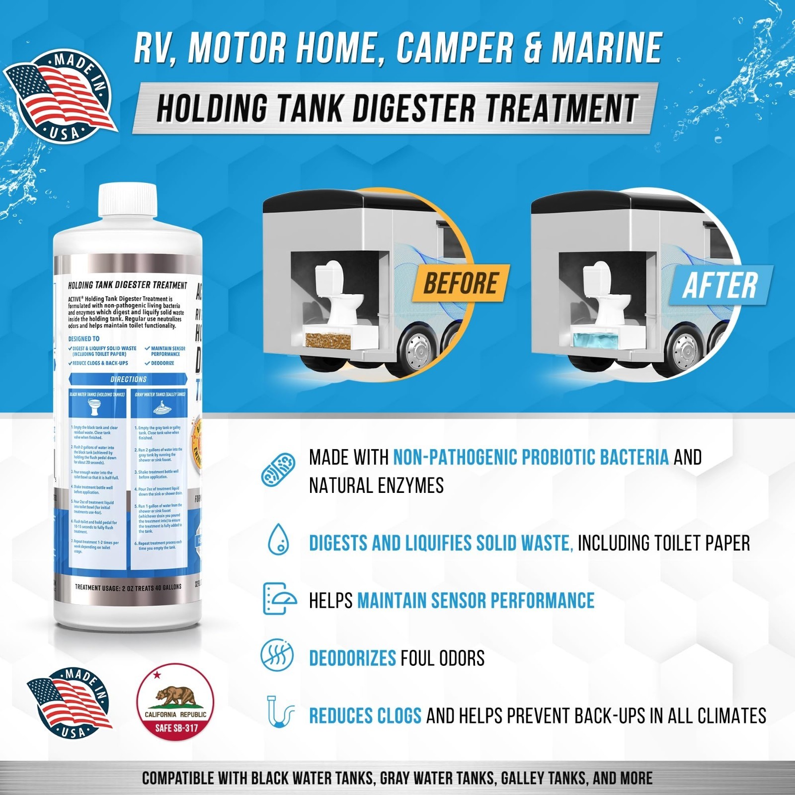 16 Treatments RV Black Tank Treatment – Waste Digester & Deodorizer for Campers,
