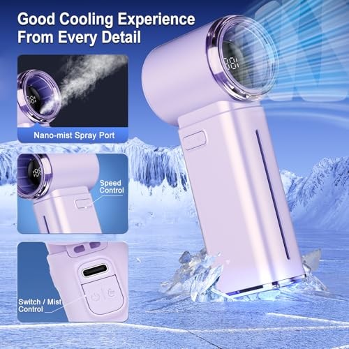 Portable Handheld Fan, Powerful Mini Hand Held Fan, 5000mAh Purple