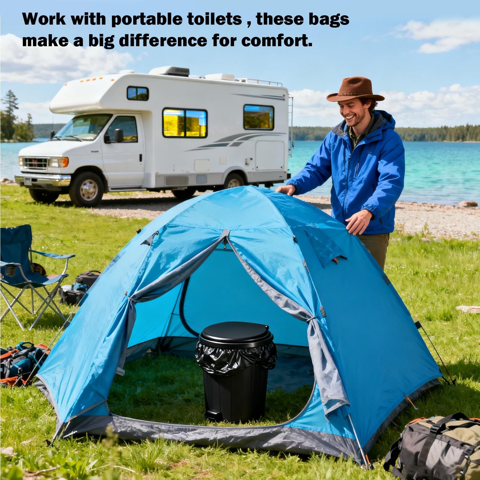 15 Pack Toilet Waste Bags Double Bag & Absorbent Pad for Outdoor