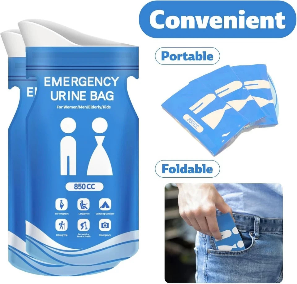 12pc 850Cc Disposable Potty Pee Urine Urinal Bag Emergency Portable Men/Women