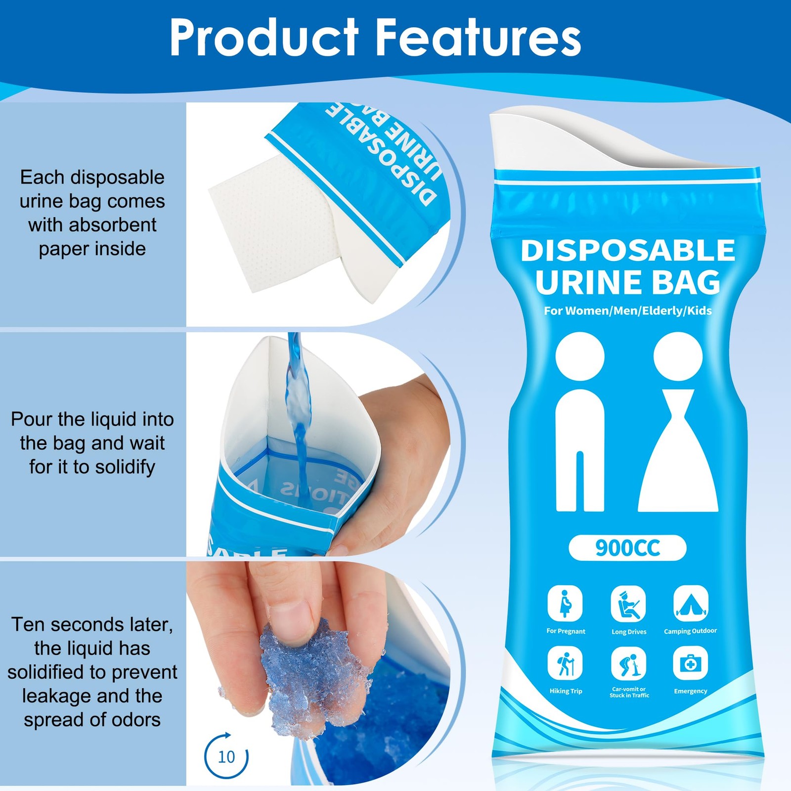 900ml Disposable Urine Bags Camping Travel Emergency Portable Toilet 24 Pack