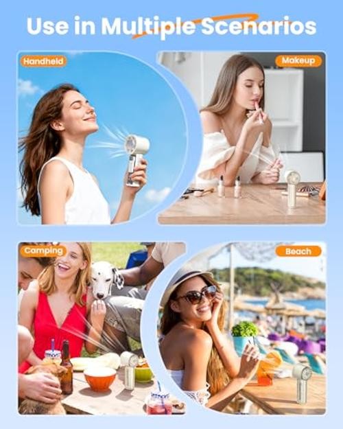 Portable Handheld Turbo Fan, 5-Speed Adjustable USB-C Rechargeable with White