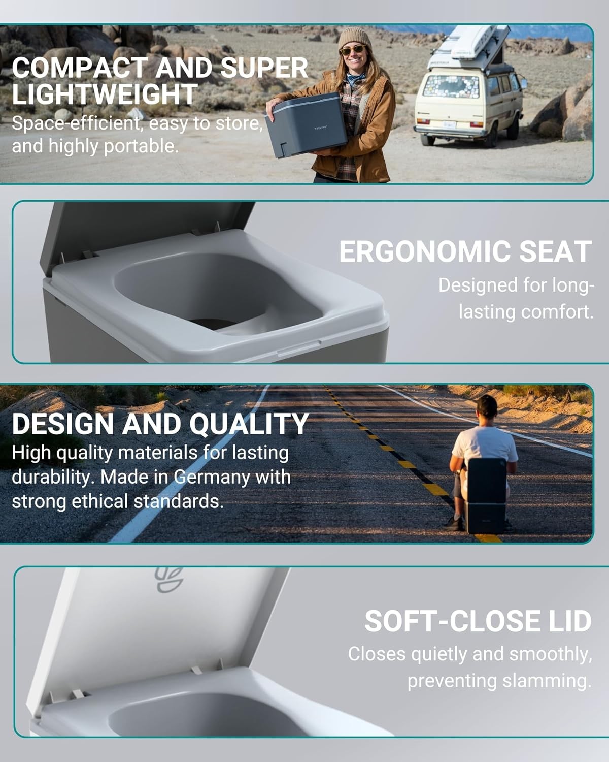Composting Toilet Evo S Gray Portable Toilet Camping & Outdoor Odorless 1.2 gal