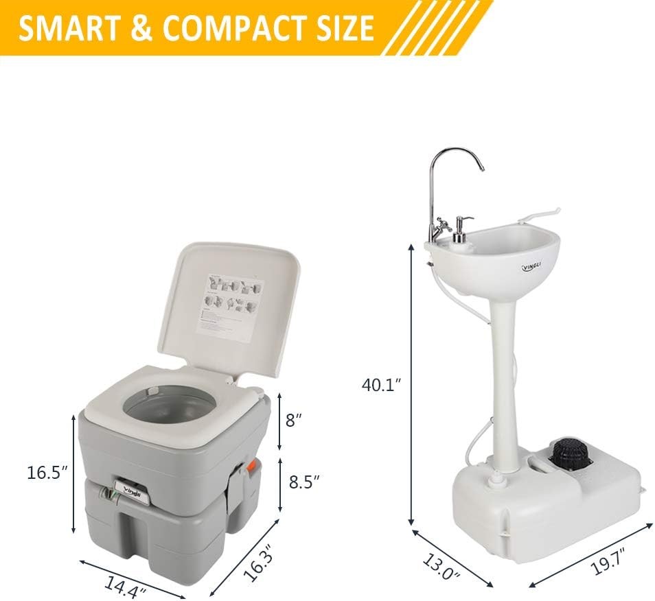 Upgraded Portable Sink & Toilet Combo Self-contained 5 Gal Hand Washing Station