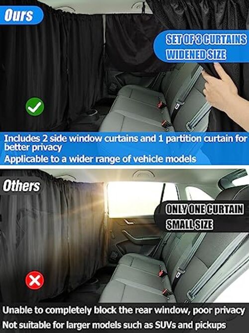 Set of 3 Car Window Shades – 95% Light Blocking Sunshades, 1 3pcs Curtain Set