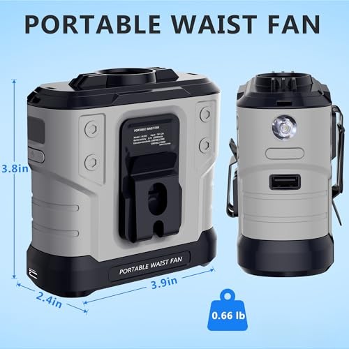 Portable Waist Fan 10000mAh, 5 Speeds 30H Runtime Waist Clip Fan A-Grey