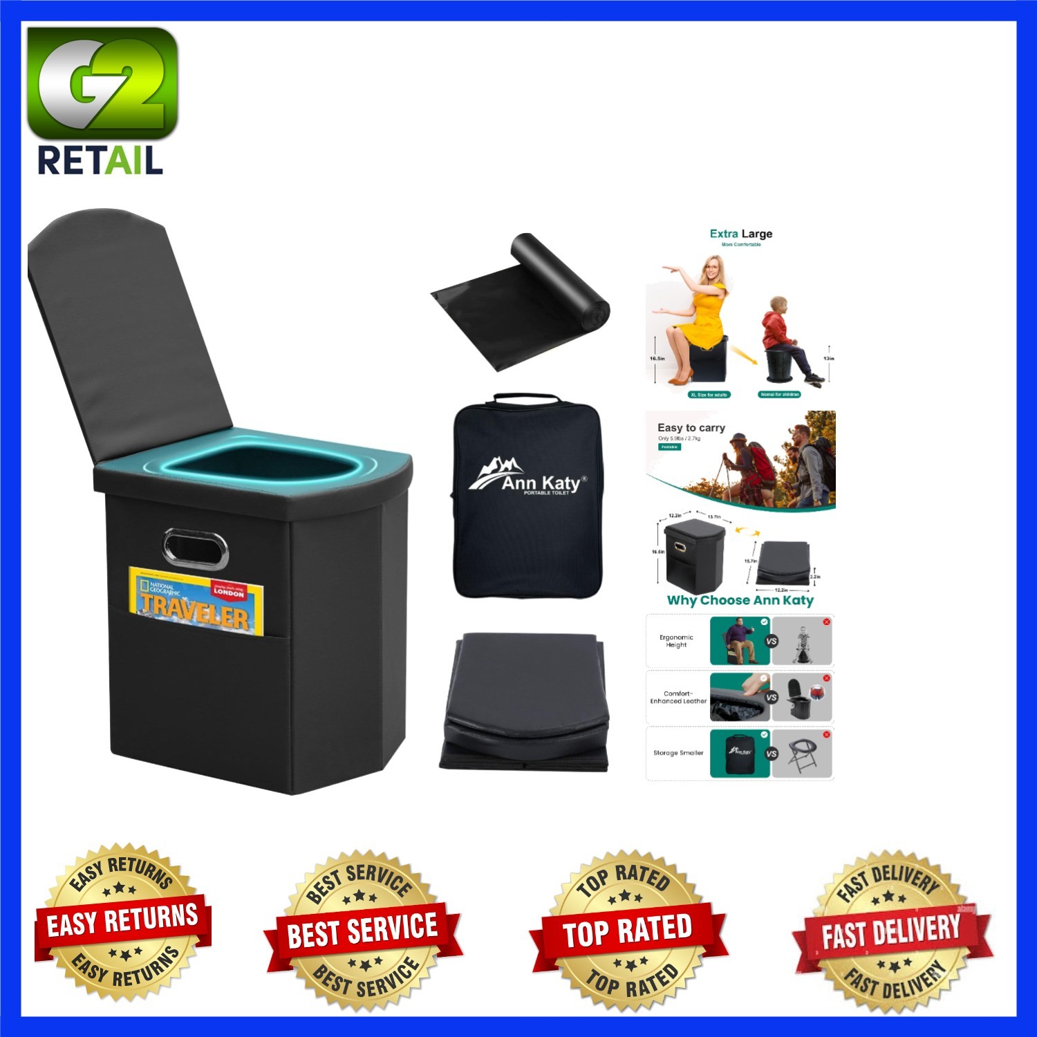 Extra Large Portable Camping Toilet with Folding Design – Family Friendly