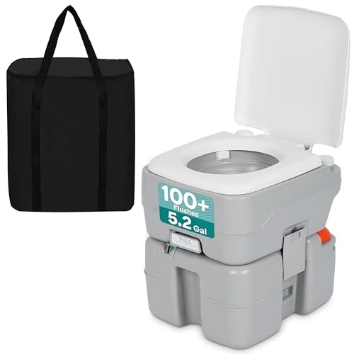 5.2 Gal Portable Camping Toilet For Adults, 100+ Flushes, Standard Moonwhite