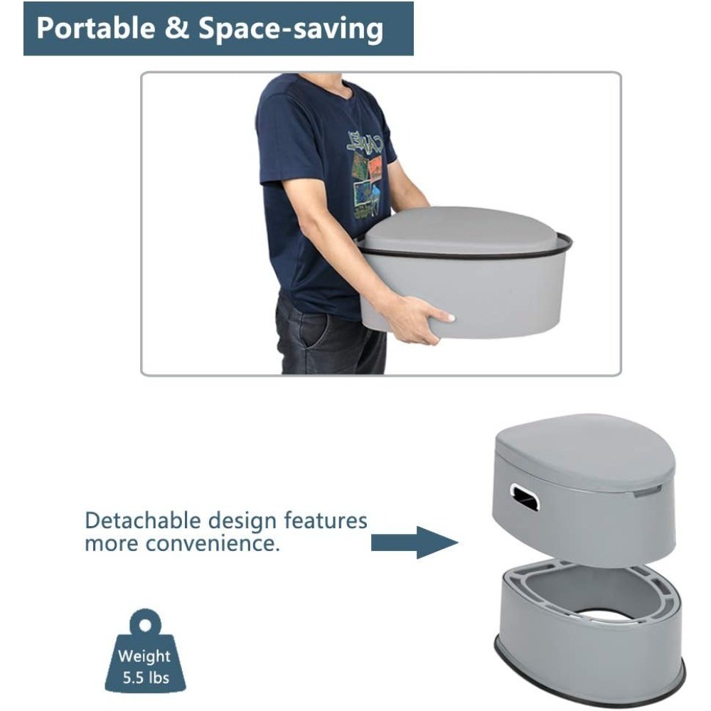 Portable Toilet Commode with Detachable Inner Bucket and Removable Paper Holder
