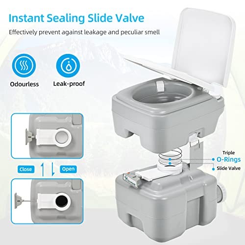 Portable Toilet Camping Porta Potty with 5.28 Gal Standard Seat+Bag+Sprayer