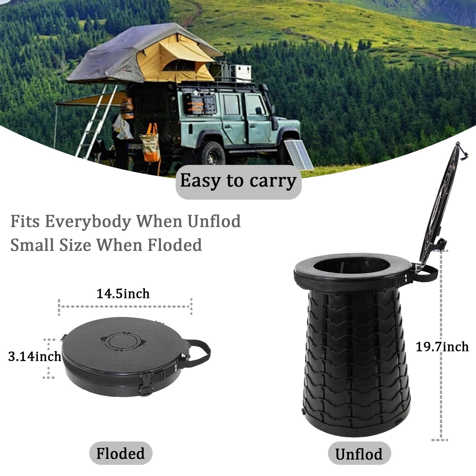 XXL Portable Toilet -19.7″H 15″ D Adjustable Foldable Camping Toilet, Luggabl…