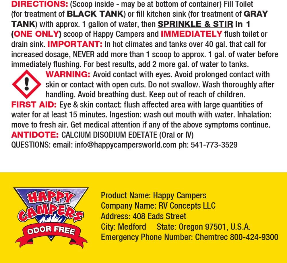 Happy Campers RV Toilet Treatment & Holding Tank Treatment – Controls Odors, Hel