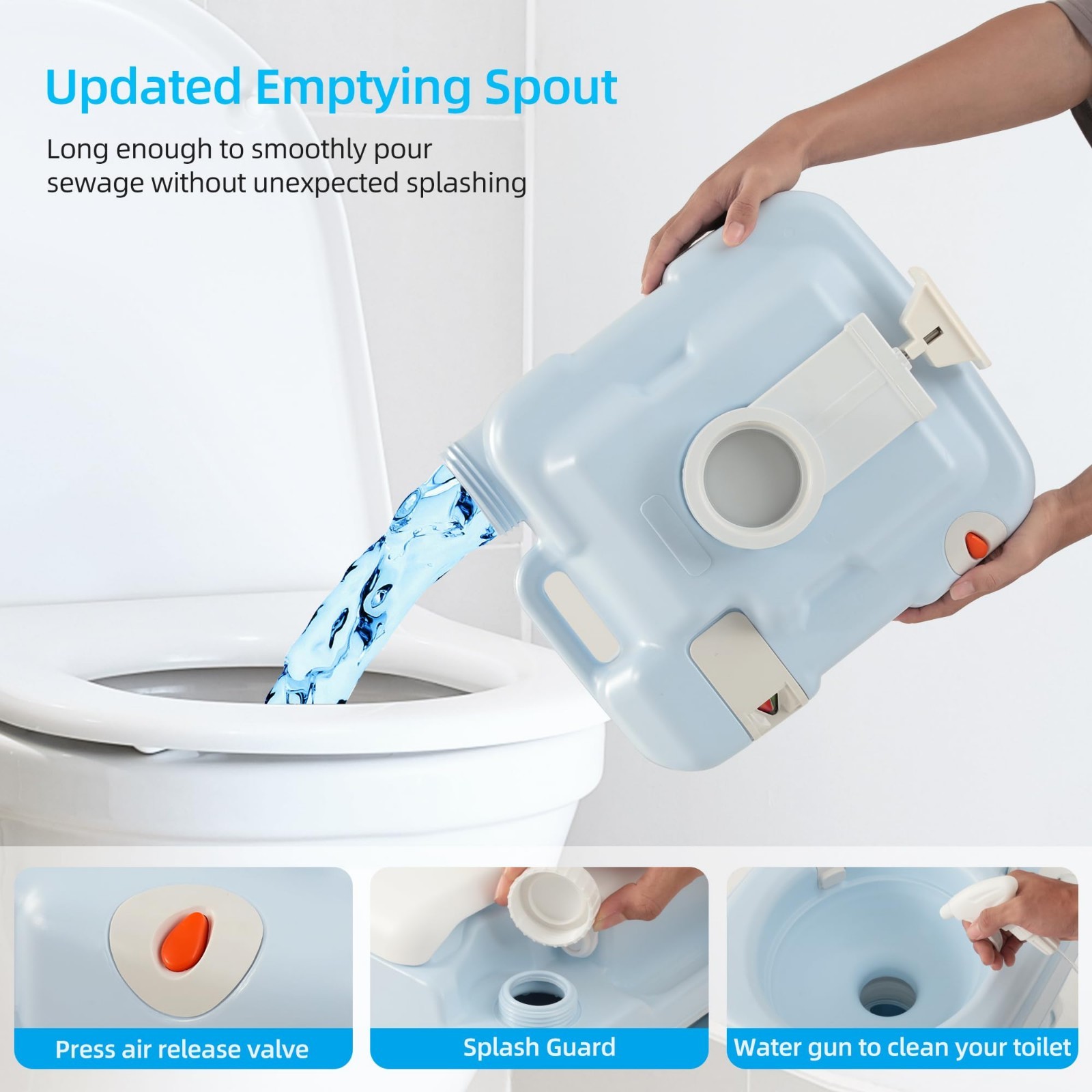 Portable 5.28 Gallon Toilet for Camping, RV, Boat – Press Flush, Hand Sprayer, S