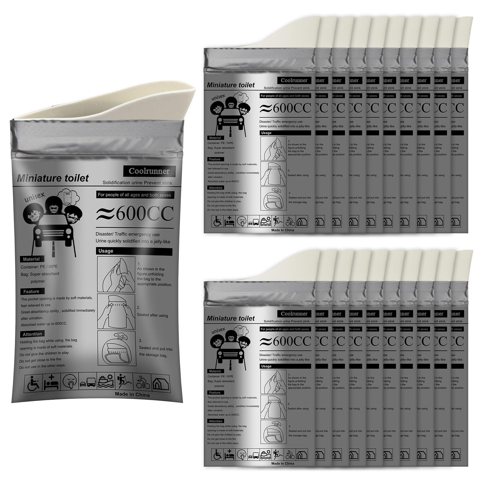 Portable Urine Bags 600ml Emergency Gel Spill Proof Camping Travel Toilet Unisex
