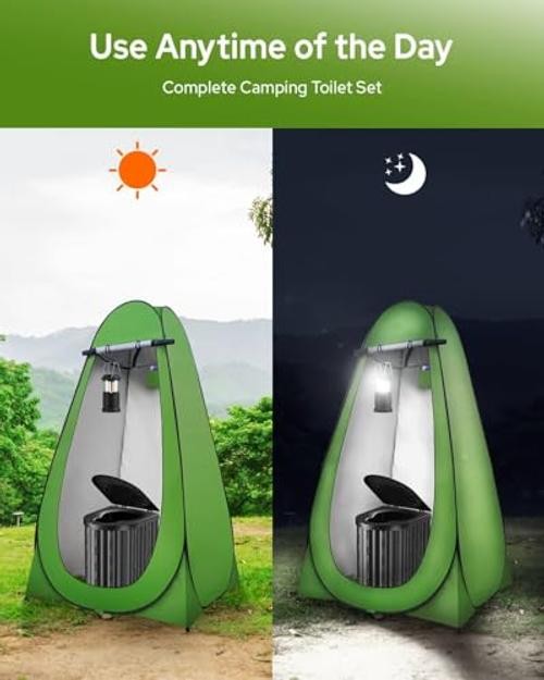 Portable Toilet with Privacy Tent – Urine Gel & Leak – Black & Green