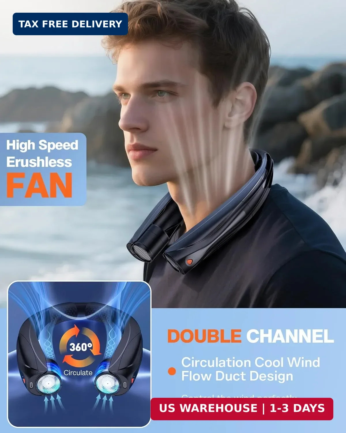 Portable Neck Fan, 6000mAh Personal Fan, 360° Cooling Rechargeable Wearable Fan,