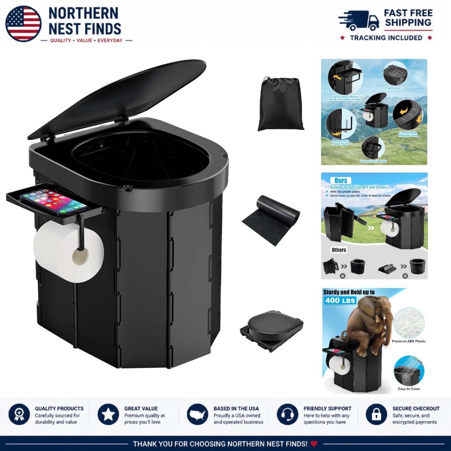 Portable Toilet 5 Gallon 20L Flush porta-potty Outdoor Indoor Travel Camping
