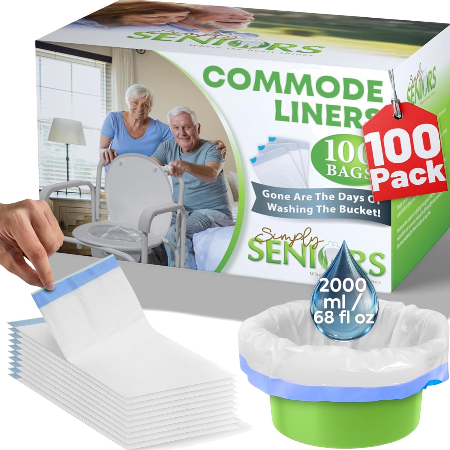 Commode Liners – 100 Strong Portable Commode Toilet Bags – Easy to Use Bedsid…