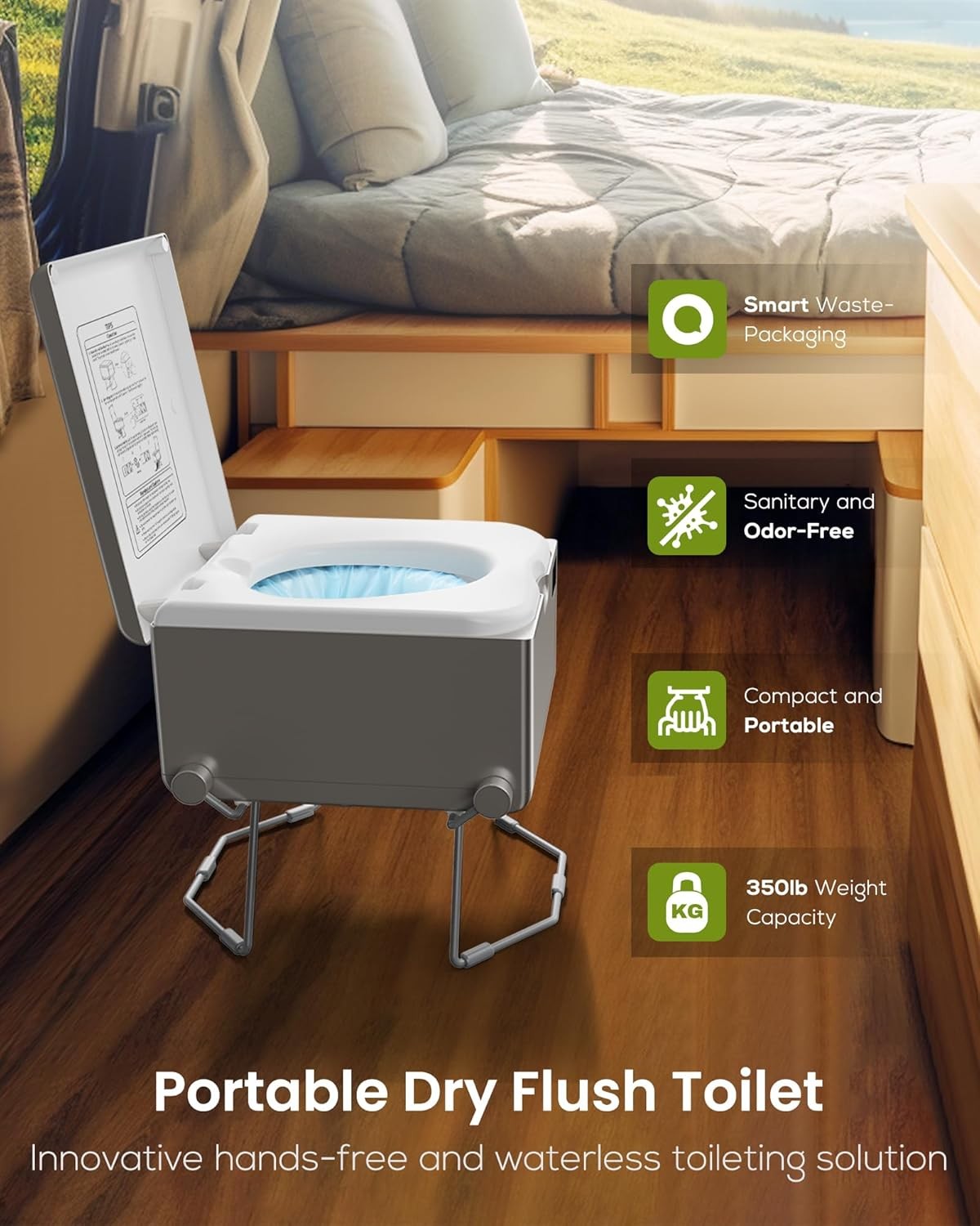 Modiwell Dry Flush Toilet – Waterless, Odorless, Self-Contained | Rechargeable P