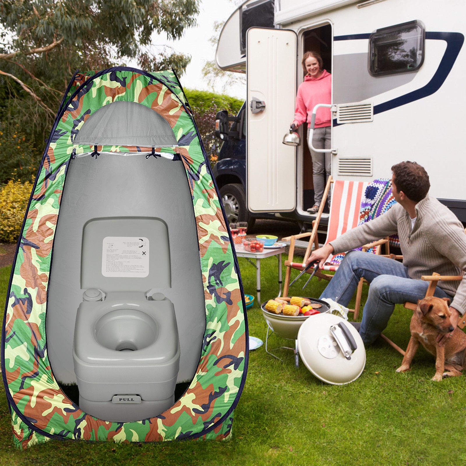 20L Portable Camping Toilet Flush Outdoor/Indoor Potty Commode Garden Hiking