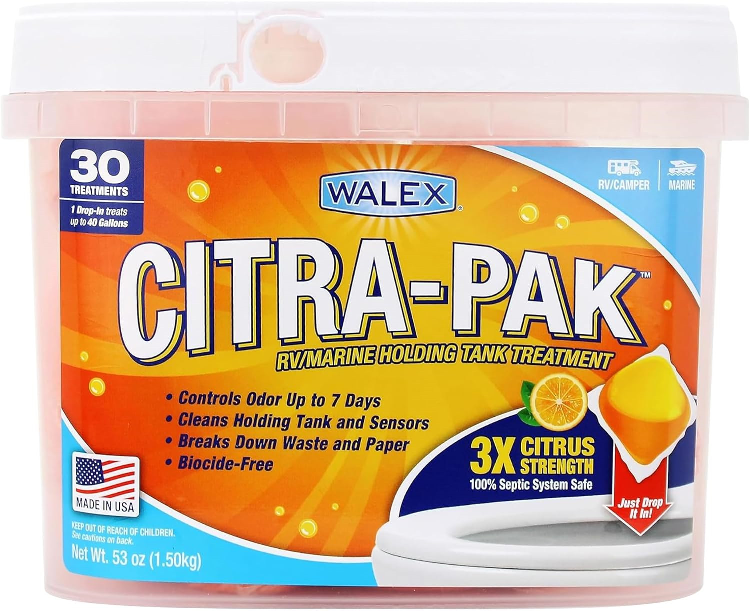 Walex Citra-Pak RV/Marine Black Holding Tank Deodorizer Drop-Ins Treatment, Odor