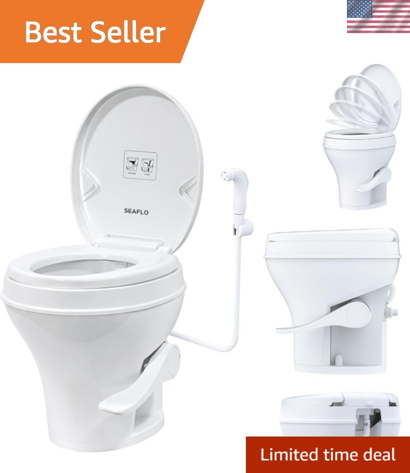 Residential Height Camper/RV Toilet with Sprayer Attachment, 18.5” Standard H…