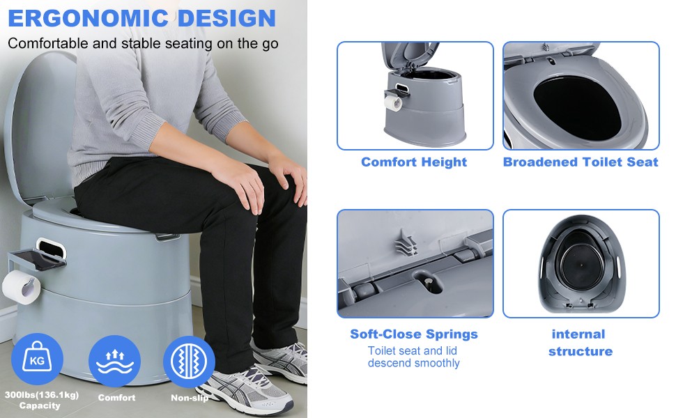 Portable Camping Toilet with Detachable Phone Shelf and Toilet Paper Holder
