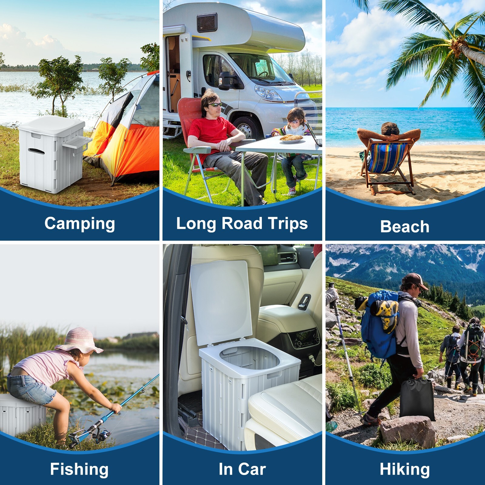 Extra Large Portable Camping Toilet with Lid, Phone Shelf and Paper Holder