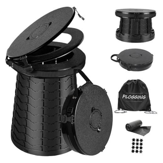 XXL Portable Toilet -19.7″ H 15″ D Adjustable Foldable Camping Toilet, Black
