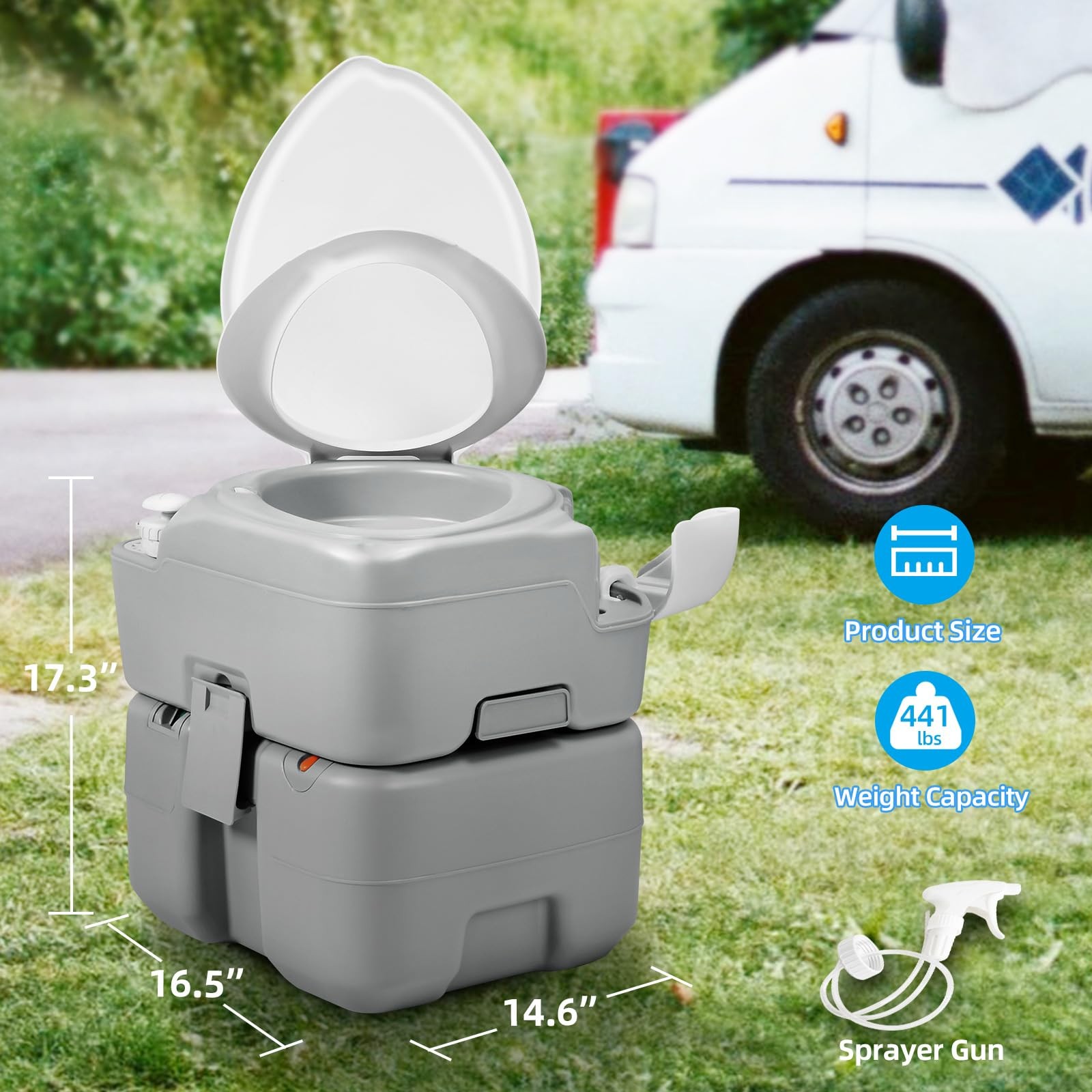 YITAHOME Portable Toilet 5.28 Gal Seat Bag Sprayer