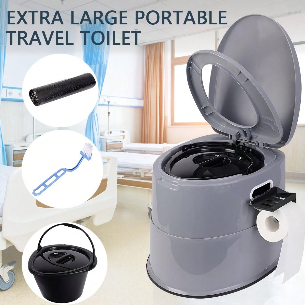 Portable Camping Toilet 1.3 Gal Detachable Bucket 300LB Gray