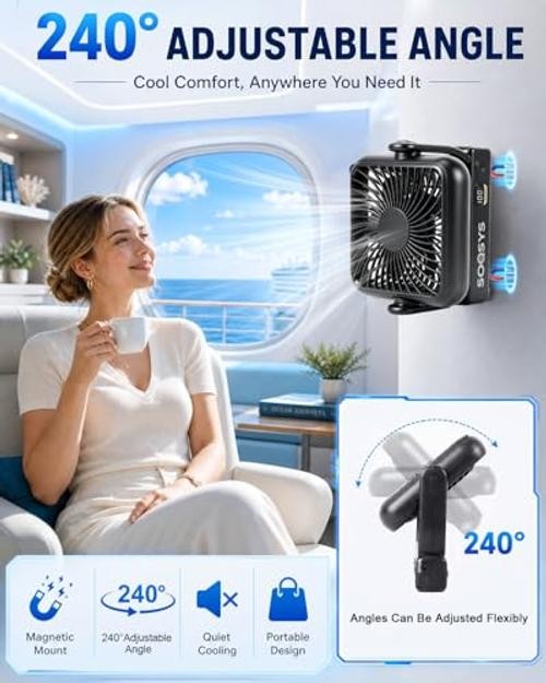 Magnetic Cruise Approved Fan, 5000mAh Ultra-Slim Cruise Fan Rechargeable, 4