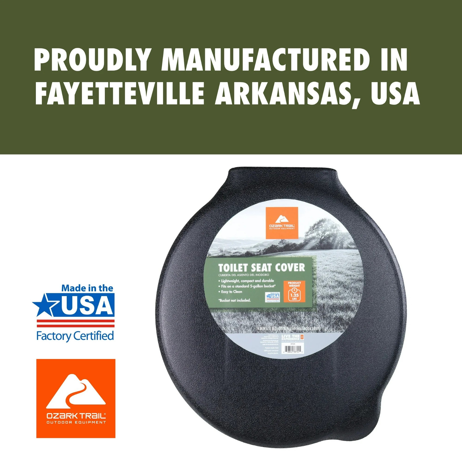5 Gallon Bucket Toilet Seat w/ Lid Travel Outdoor Camping Hiking Snap On Black