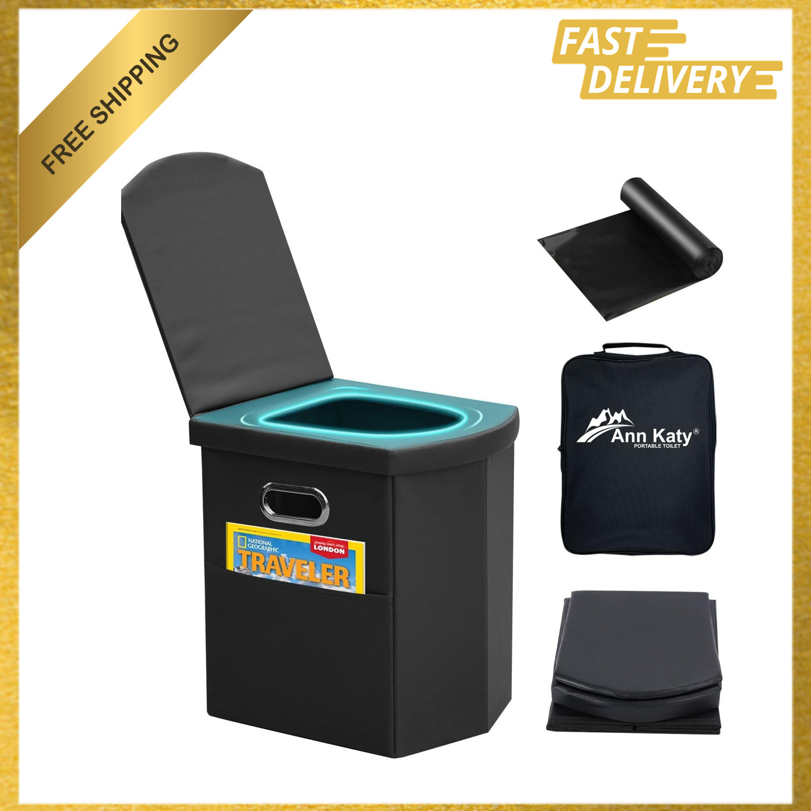Portable Toilet, Ergonomic Design, XL Folding Toilet, Camping Travel Toilet