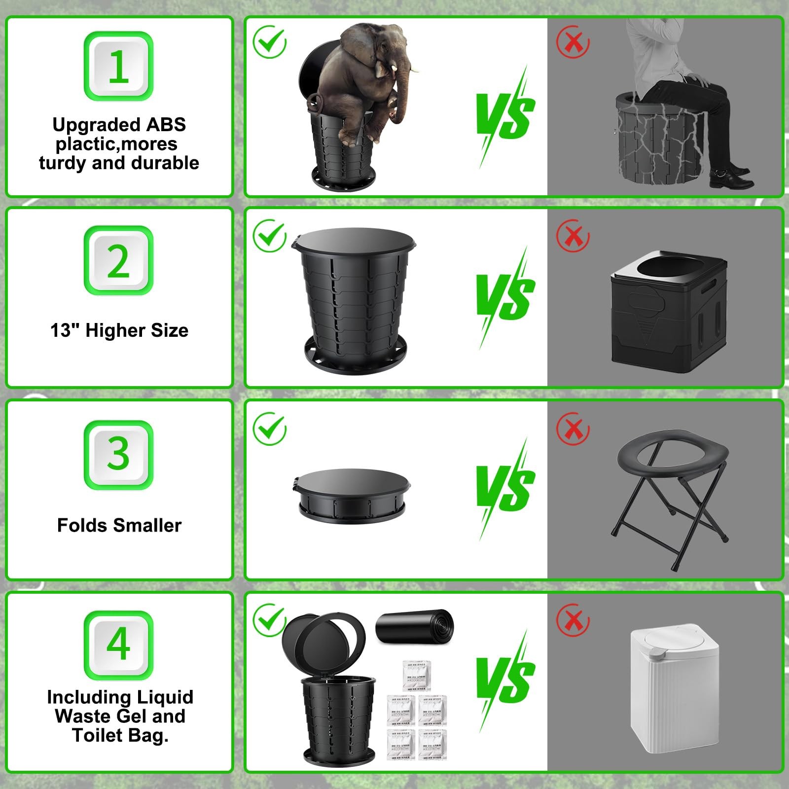13 Inch Retractable Portable Camping Toilet Adults Travel Foldable Potty Lid