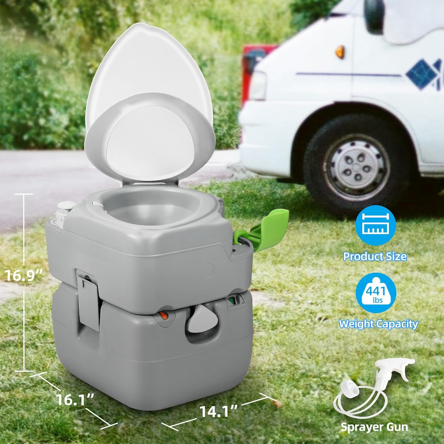 Portable Toilet Camping Porta Potty 5.8 Gallon with Diagonal Deepened and Enlarg