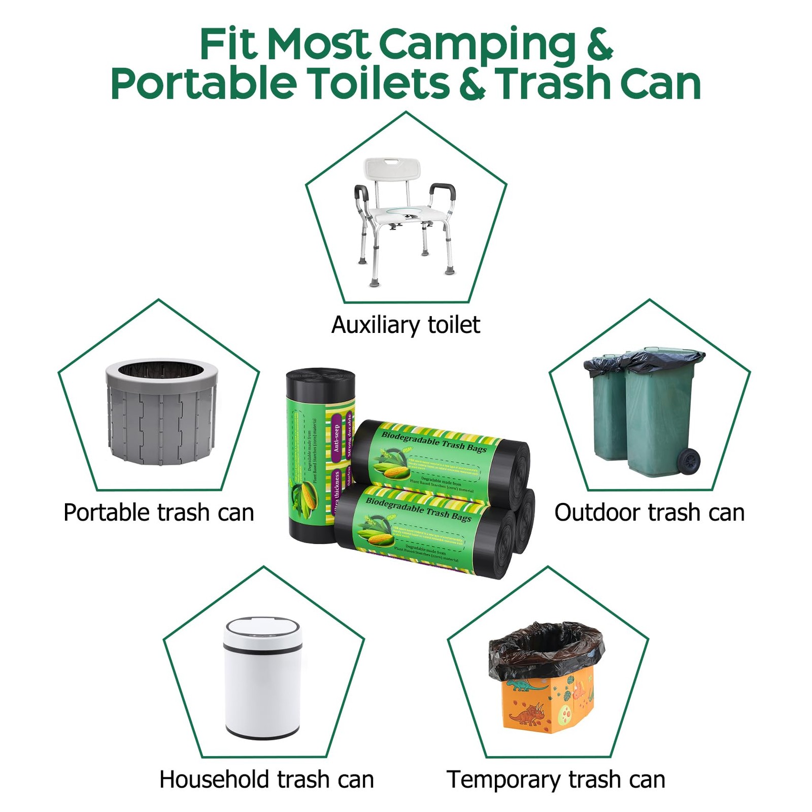 Portable Camping Toilet Bags 120 Bags 8 Gallon for 5 Gallon Bucket Toilet Seat