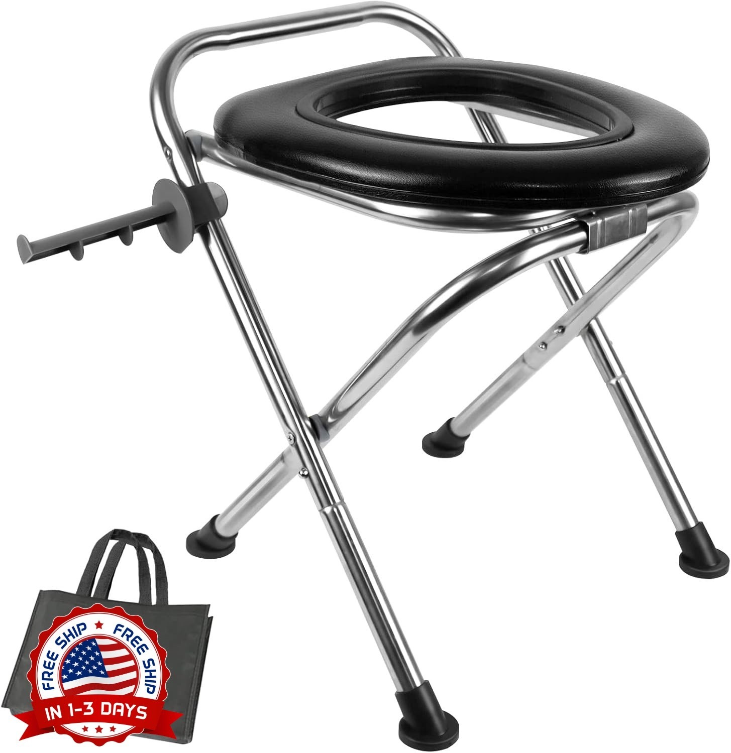 Inodoro plegable de acero inoxidable de 350 libras para adultos para acampar NEW
