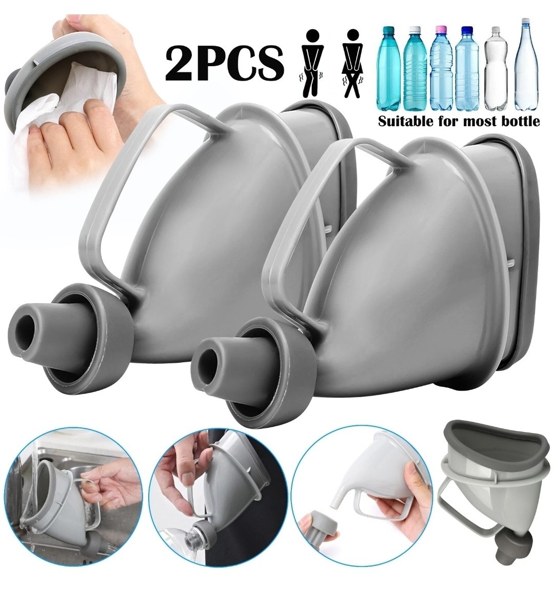 2PACK Portable Potty Pee Funnel Men Women Emergency Urinal Device Outdoor Toilet