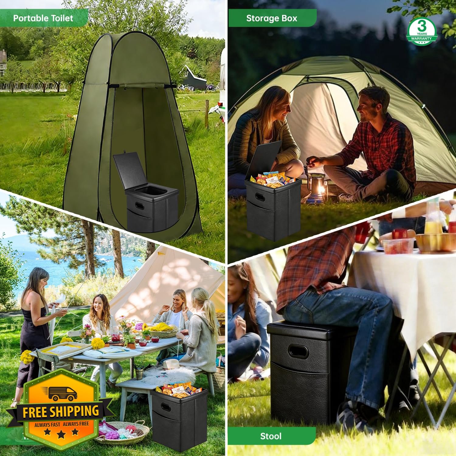 Panmout 16.5″ XL Portable Camping Toilet Foldable Adult Commode