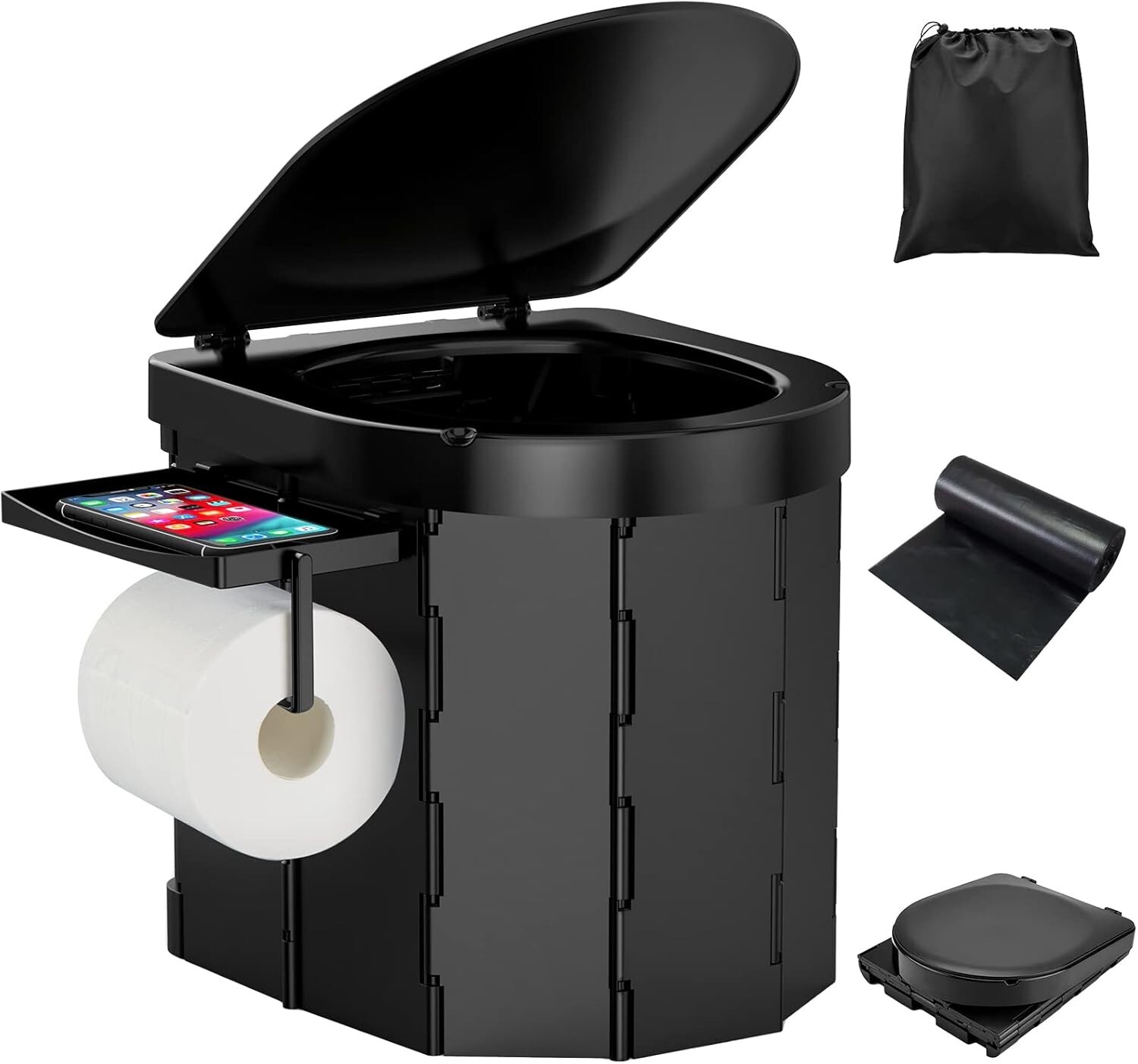 Portable Camping Toilet for Adults 27L Mobile Toilet Phone Holder C762