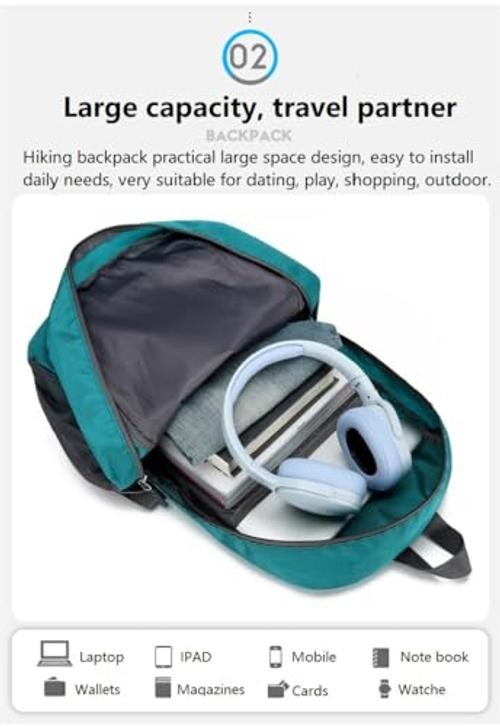 Ultra Lightweight-Packable-Hiking-Backpack Foldable Travel Camping Lake Blue