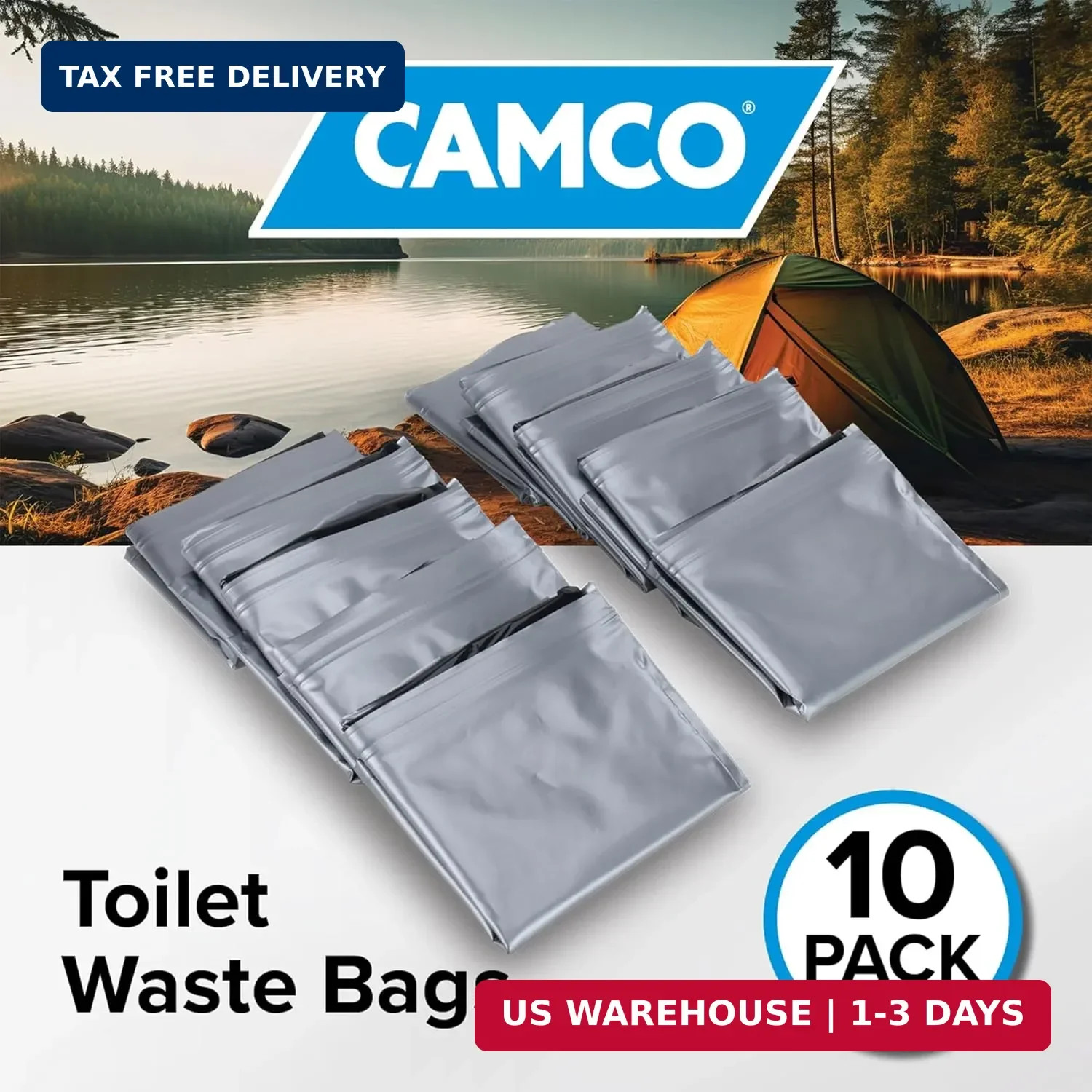 Camco Toilet Waste Bags – Features a Biodegradable Powder & Leak Proof Double Ba
