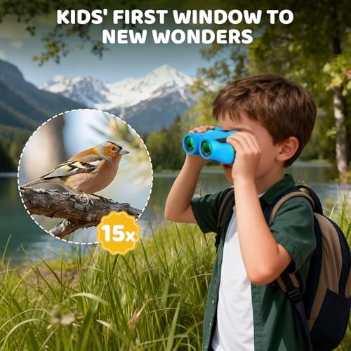 15×25 Compact Binoculars for Kids – Small Binoculars Lightweight with Blue