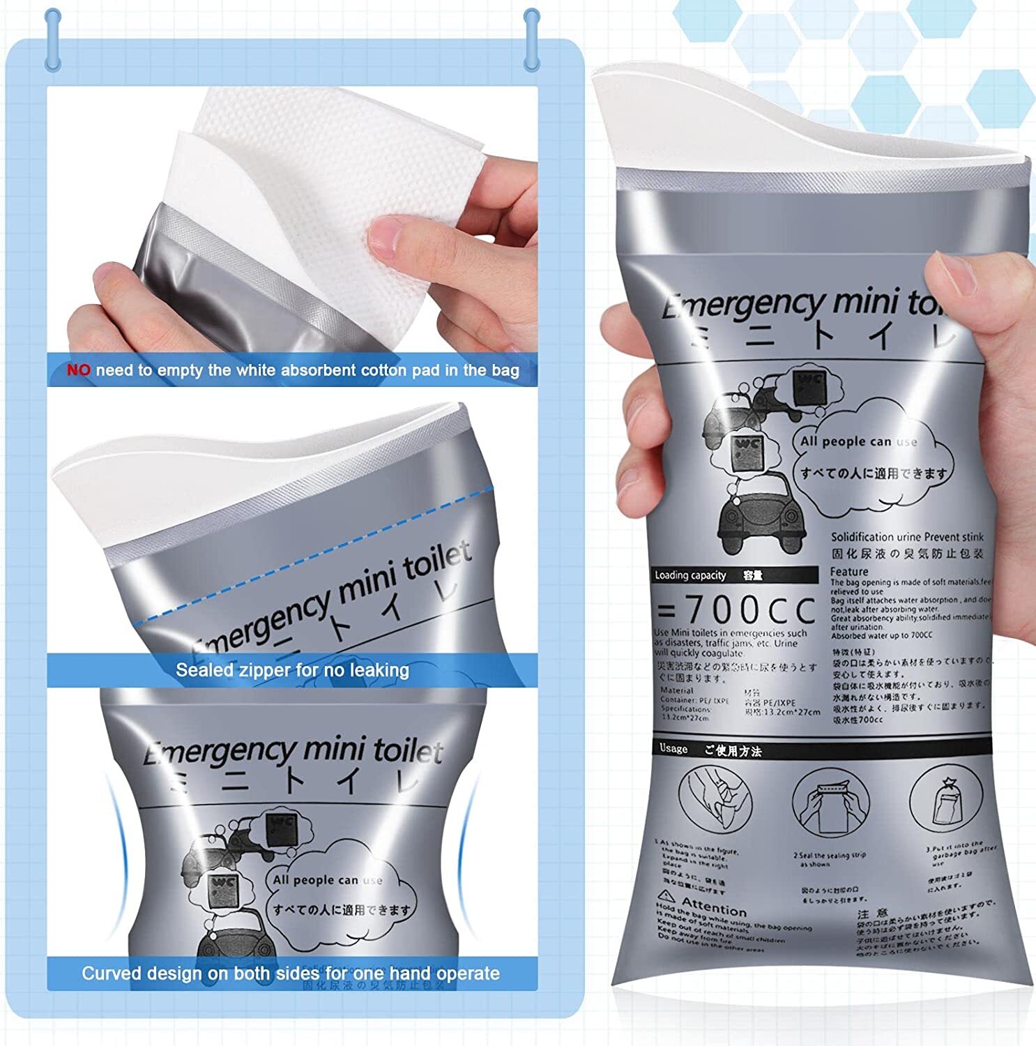 Pack of 10 Disposable Urinal Bags Camping Pee Bags Unisex Urine Bag Vomit Bag