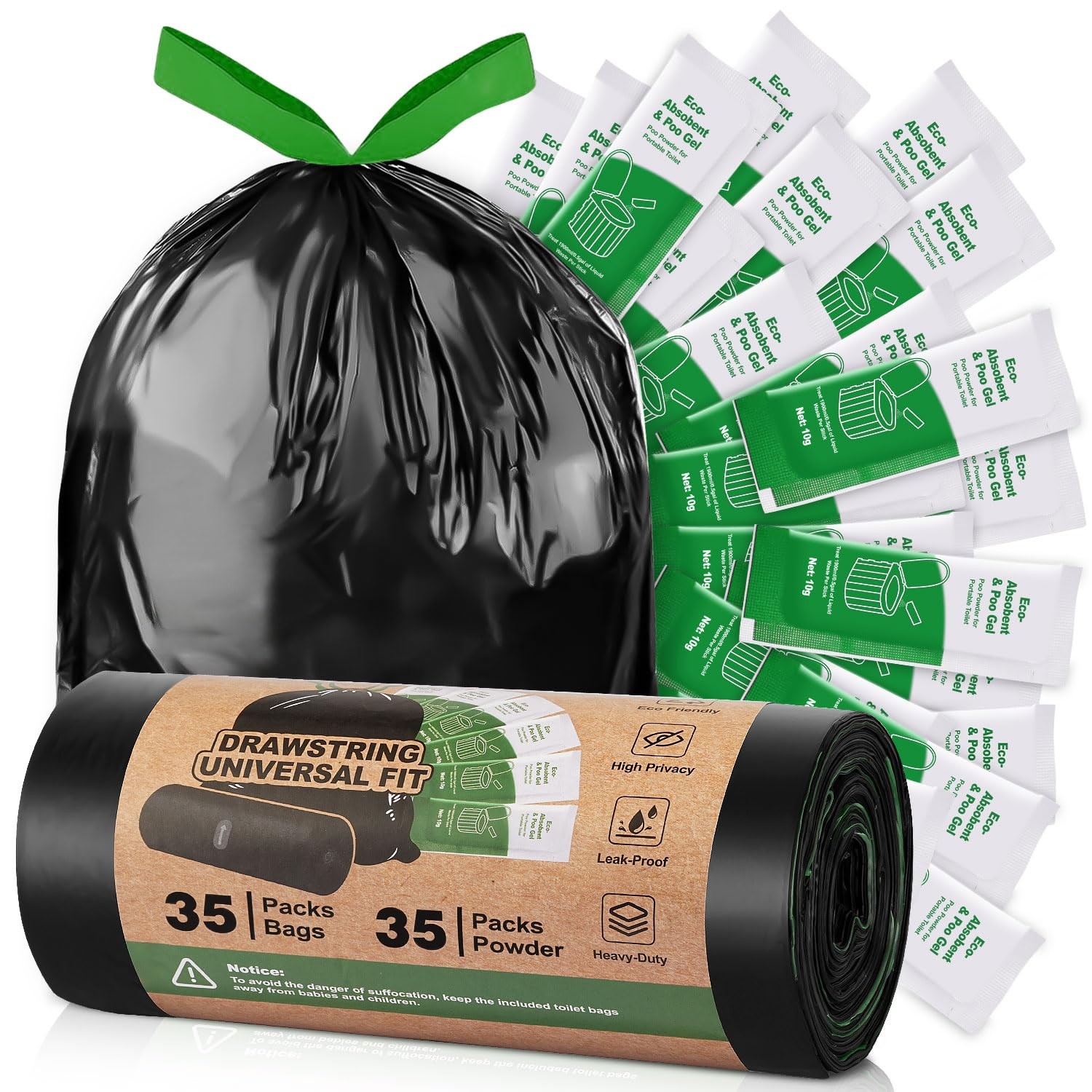Camping Toilet Bags Poo Gel Set,35 Portable Toilet Bags with 35 Poo Gel Set