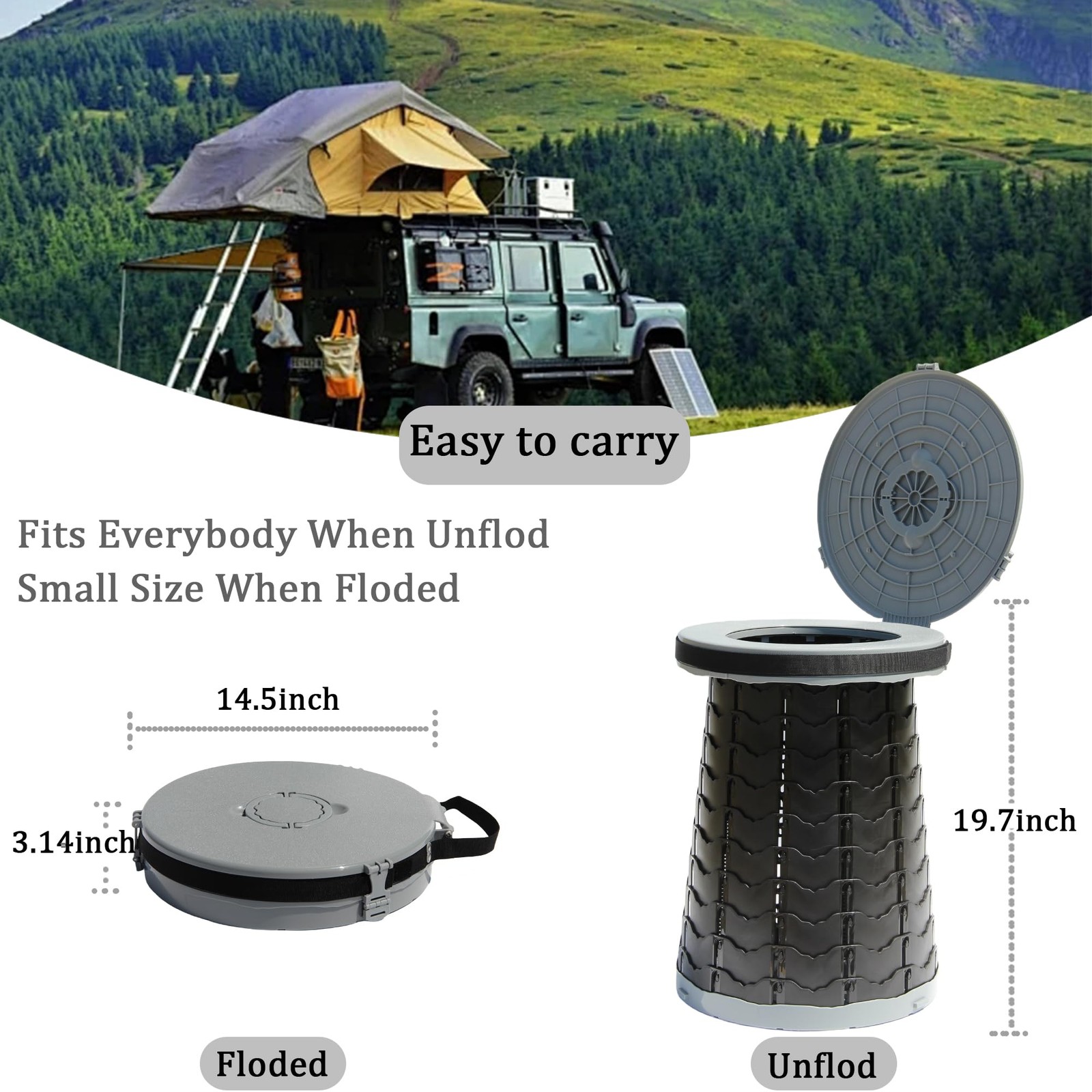 XXL Portable Toilet -19.7″H 15″ D Adjustable Foldable Camping Toilet, Luggabl…