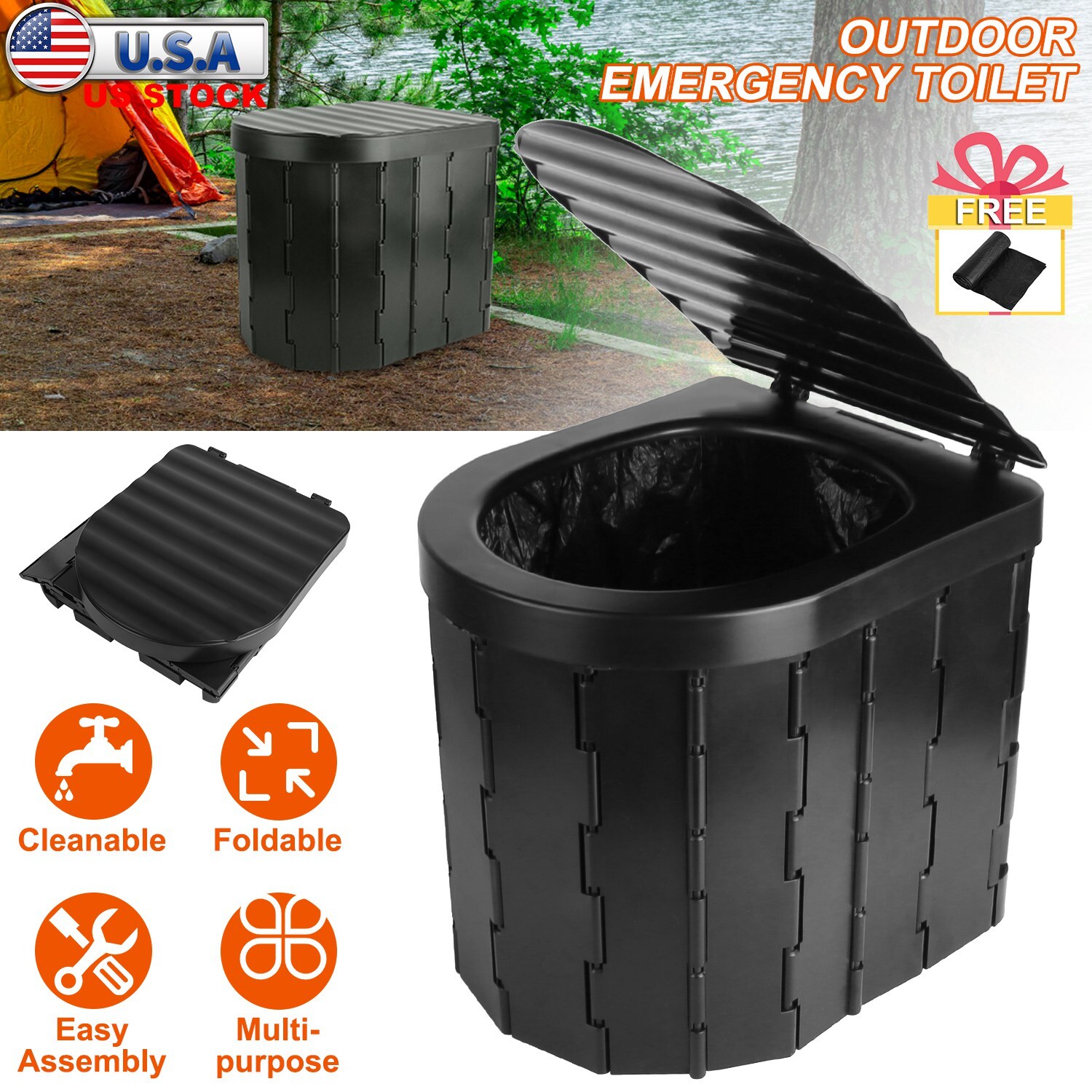 Portable Folding Toilet Potty Seat for Travel Camping Car Emergency Kit with Lid